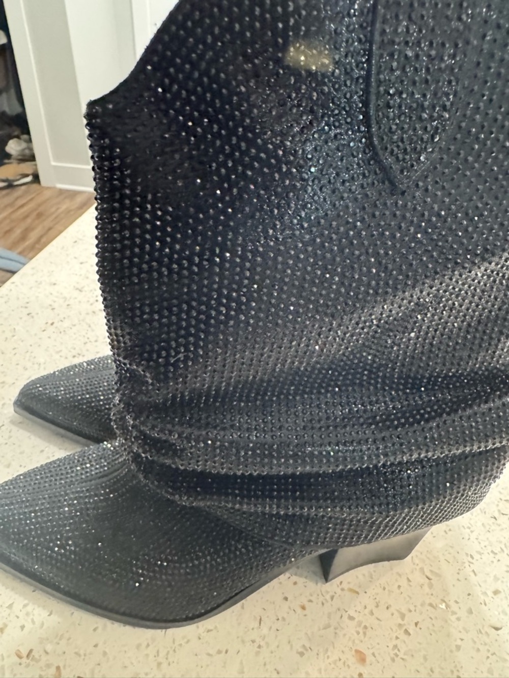 Jessica Simpson Black Crystal-Studded Pointed Toe Heeled Boots - Picture 4 of 6